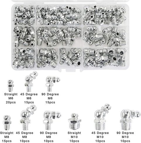 115pcs Steel Zerk Grease Nipple Tittings مجموعة تشكيلة ، مستقيمة ، 90 درجة ، بزاوية 45 درجة in Saudi Arabia