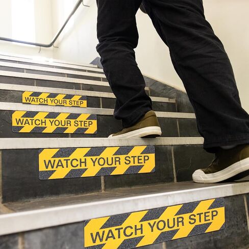 12 Pack Watch Your Step Floor Decals Stickers, 23.6 x 6 Inch Self Adhesive Watch Your Step Tape Anti Slip Caution Floor Tape Water Resistance Safety Floor Decals for Workplace Indoor Outdoor in Saudi Arabia