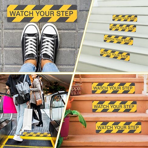 12 Pack Watch Your Step Floor Decals Stickers, 23.6 x 6 Inch Self Adhesive Watch Your Step Tape Anti Slip Caution Floor Tape Water Resistance Safety Floor Decals for Workplace Indoor Outdoor in Saudi Arabia