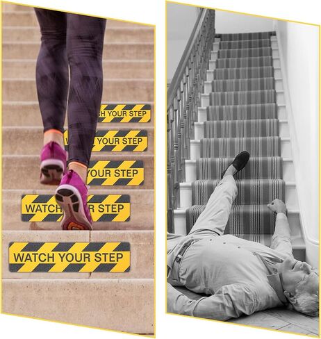 12 Pack Watch Your Step Floor Decals Stickers, 23.6 x 6 Inch Self Adhesive Watch Your Step Tape Anti Slip Caution Floor Tape Water Resistance Safety Floor Decals for Workplace Indoor Outdoor in Saudi Arabia