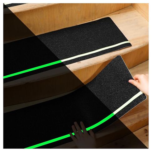 Nuanchu 10 Pack 10'' x 30'' Outdoor Stair Treads Anti Slip Tape Glow in Dark Stripe Non Slip Grip Tape Non Skid Adhesive Friction Traction Stair Treads for Wooden Steps Outdoor Indoor Step Slippery in Saudi Arabia