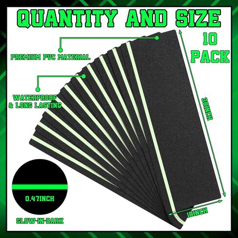 Nuanchu 10 Pack 10'' x 30'' Outdoor Stair Treads Anti Slip Tape Glow in Dark Stripe Non Slip Grip Tape Non Skid Adhesive Friction Traction Stair Treads for Wooden Steps Outdoor Indoor Step Slippery in Saudi Arabia
