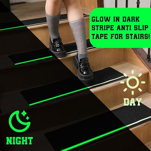 Nuanchu 10 Pack 10'' x 30'' Outdoor Stair Treads Anti Slip Tape Glow in Dark Stripe Non Slip Grip Tape Non Skid Adhesive Friction Traction Stair Treads for Wooden Steps Outdoor Indoor Step Slippery in Saudi Arabia