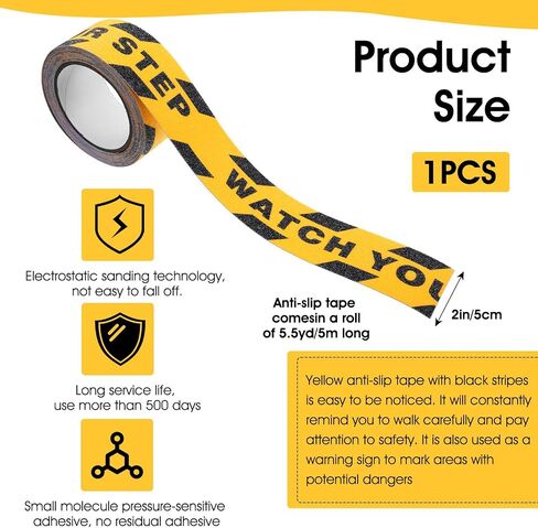 Watch Your Step Sign, Caution Tape Yellow Black Anti Slip Tape 1.97in X 16.4ft Grip Tapes for Stairs Waterproof Safety Grip Tapes for Stairs Steps Ladder Indoor Outdoor Treads Floor Caution in Saudi Arabia