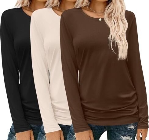 ekouaer 3 حزمة قمصان طويلة الأكمام للنساء طاقم الرقبة قمم حرارية خفيفة الوزن طبقة أقل من tees 2025 s-xxl in Saudi Arabia