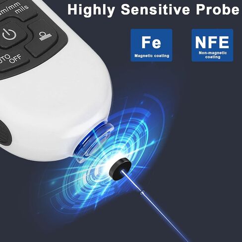 Focket Paint Thickness Gauge, ABS Clear Display Smart Testing Coating Thickness Background Light Comfortable Depth Meter Digital Meter for Automotive Paint Thickness(White) in Saudi Arabia