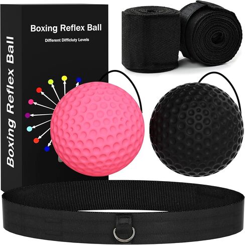 Boxing Reflex Ball with Hand Wraps - 2 Difficulty Levels Boxing Ball to Improve Speed, Hand-Eye Coordination，Fight Reaction for Adults, Kids in Saudi Arabia