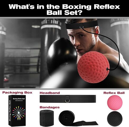 Boxing Reflex Ball with Hand Wraps - 2 Difficulty Levels Boxing Ball to Improve Speed, Hand-Eye Coordination，Fight Reaction for Adults, Kids in Saudi Arabia