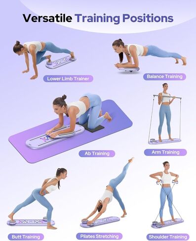 لوحة بيلاتيس ، مصلحة بيلاتيس القابلة للطي مجموعة 7 في 1 معدات بيلاتيس متعددة الأغراض للنساء تدريبات كاملة الجسم في المنزل ، Rayspace Portable AB Core Trainer ، لوحة تمرين مع Timer & Resistance Band in Kuwait