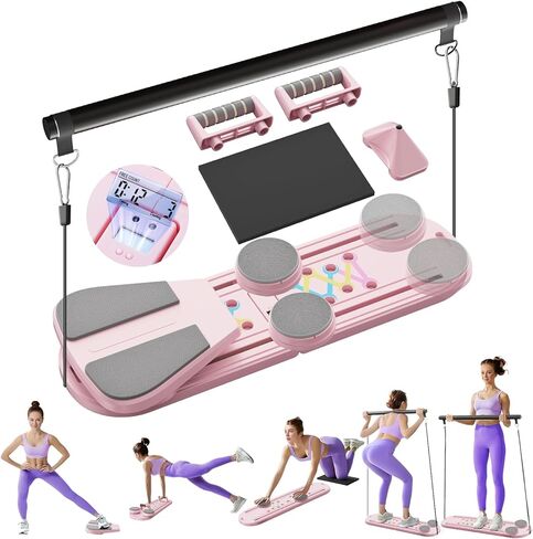 Pilates Board Multifunctional Foldable Pilate Reformer for Home Workout, Portable Abdominal Core Exercise Machine with Resistance Bands & Knee Pad, Pilates Equipment for Women & Men in Saudi Arabia