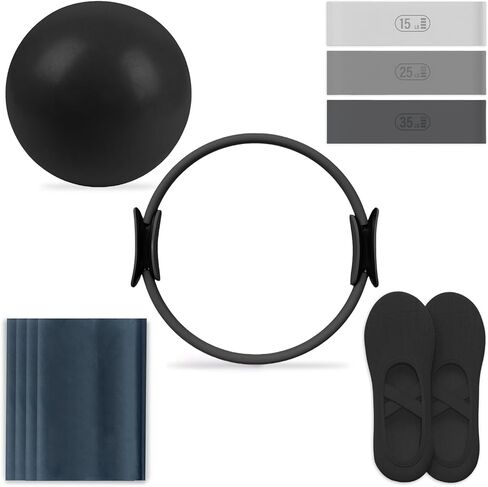 Pilates Essential Kit - Home Pilates Equipment Set - with Toning Pilates Ring & Long Resistance Bands & 3 Level Pilates Loop Bands & Soft Pilates Ball & Pilates Grip Socks in Saudi Arabia