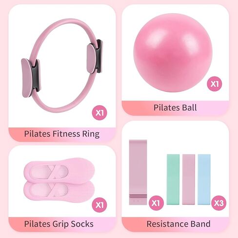 Pilates Essential Kit - Home Pilates Equipment Set - with Toning Pilates Ring & Long Resistance Bands & 3 Level Pilates Loop Bands & Soft Pilates Ball & Pilates Grip Socks in Saudi Arabia