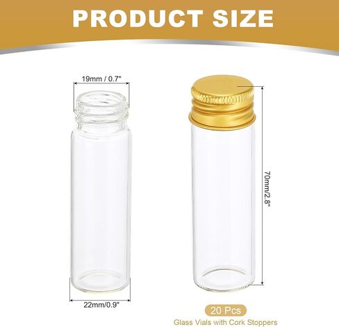 Patikil 15ml قوارير زجاجية صافية ، 20 حزمة قارورة سائلة صغيرة مع قبعات المسمار مقاومة للتسرب حاوية مسحوق الجرار الفارغة للعينة ، ذهبية in Kuwait