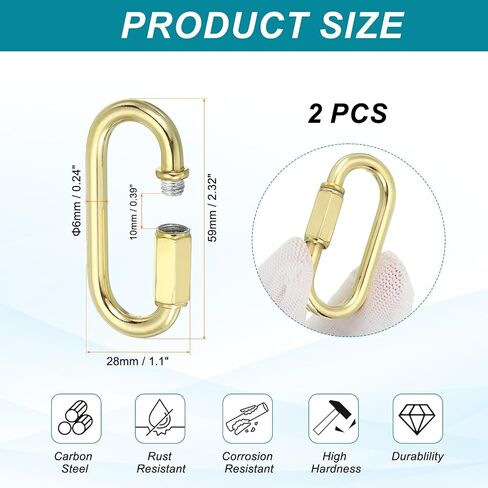 MECCANIXITY Chain Connectors, 6mm Thick Quick Link Screw Lock Oval Clips for Chandelier Pendant Lights, Pale Gold, Pack of 2 in Kuwait
