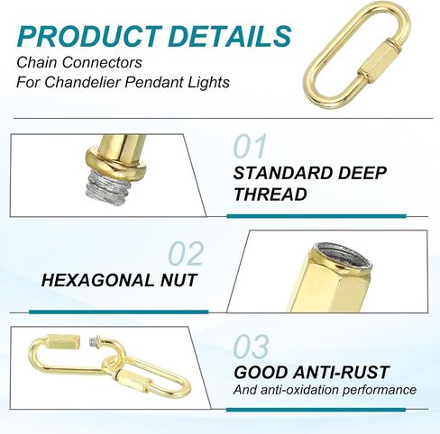 MECCANIXITY Chain Connectors, 6mm Thick Quick Link Screw Lock Oval Clips for Chandelier Pendant Lights, Pale Gold, Pack of 2 in Kuwait