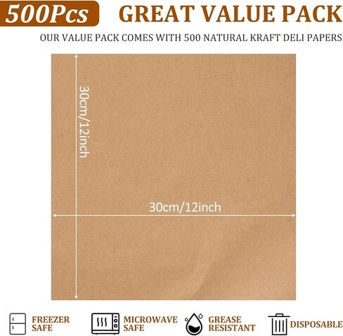 Home 12 x 12 Grease Proof Deli Wrappers (500 Pack) - Pre Cut Natural Wax Paper Sheets - Recyclable Food Basket Liners -Kraft Deli Squares For Sandwiches, Lining Wire Food Baskets, Food Tray in Saudi Arabia