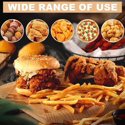 200 PCS Deli Wax Paper Sheets for Food Basket & Plater Liners 12 × 8 بوصة على غرار الصحف القديمة المطبوعة ورقة لذيذة لتلوين الخبز البرغر السندويشات الفرنسية (بنية) in Kuwait