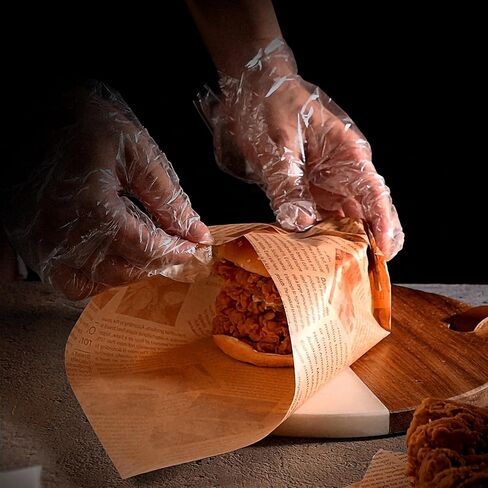 200 PCS Deli Wax Paper Sheets for Food Basket & Plater Liners 12 × 8 بوصة على غرار الصحف القديمة المطبوعة ورقة لذيذة لتلوين الخبز البرغر السندويشات الفرنسية (بنية) in Kuwait