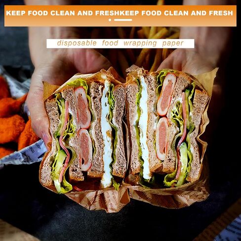 200 PCS Deli Wax Paper Sheets for Food Basket & Plater Liners 12 × 8 بوصة على غرار الصحف القديمة المطبوعة ورقة لذيذة لتلوين الخبز البرغر السندويشات الفرنسية (بنية) in Kuwait