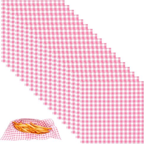 100Pcs Wax Paper Sheets for Food, 7 x 7 Inch Greaseproof Basket Liners Checkered Deli Sandwich Wrapping Paper for Picnic BBQ Party(Pink) in Saudi Arabia