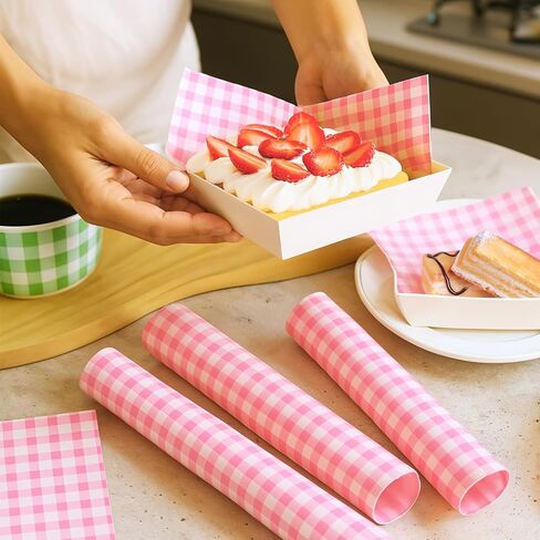 100Pcs Wax Paper Sheets for Food, 7 x 7 Inch Greaseproof Basket Liners Checkered Deli Sandwich Wrapping Paper for Picnic BBQ Party(Pink) in Saudi Arabia