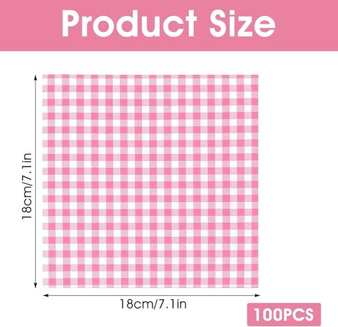 100Pcs Wax Paper Sheets for Food, 7 x 7 Inch Greaseproof Basket Liners Checkered Deli Sandwich Wrapping Paper for Picnic BBQ Party(Pink) in Saudi Arabia