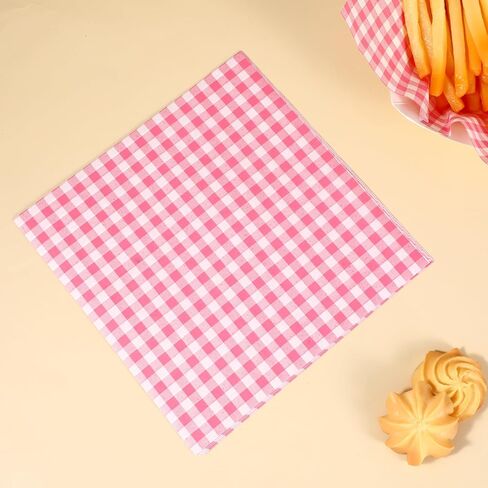 100Pcs Wax Paper Sheets for Food, 7 x 7 Inch Greaseproof Basket Liners Checkered Deli Sandwich Wrapping Paper for Picnic BBQ Party(Pink) in Saudi Arabia