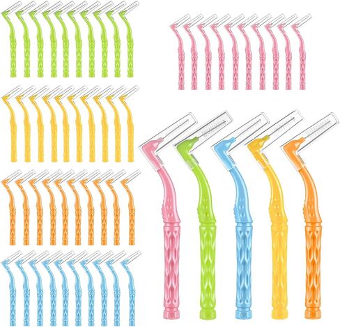 50 Pcs L-Shaped Interdental Brushes,5 Sizes Braces Brush Set Interproximal Dental Brush Proxy Brushes Dental Angled Interdental Toothbrush for Braces Oral Cleaning(Multi-Colored) in Saudi Arabia
