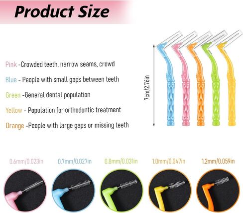 50 Pcs L-Shaped Interdental Brushes,5 Sizes Braces Brush Set Interproximal Dental Brush Proxy Brushes Dental Angled Interdental Toothbrush for Braces Oral Cleaning(Multi-Colored) in Saudi Arabia
