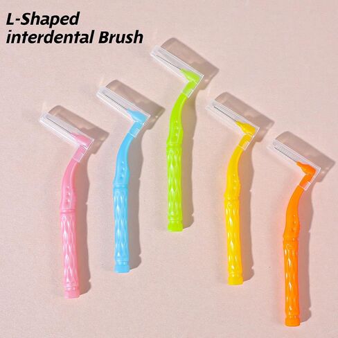 50 Pcs L-Shaped Interdental Brushes,5 Sizes Braces Brush Set Interproximal Dental Brush Proxy Brushes Dental Angled Interdental Toothbrush for Braces Oral Cleaning(Multi-Colored) in Saudi Arabia