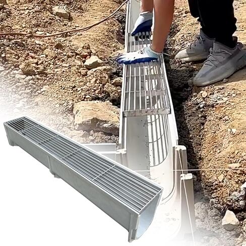 خندق تصريف المياه في الهواء الطلق 39 في Long ، Garden Garden Landscape u ditch/trough monslors for roduors concrete ، drain channs and metal brate (39.4 × 7.97.9in/100x20x20cm) in Kuwait