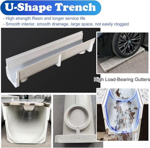 خندق تصريف المياه في الهواء الطلق 39 في Long ، Garden Garden Landscape u ditch/trough monslors for roduors concrete ، drain channs and metal brate (39.4 × 7.97.9in/100x20x20cm) in Kuwait