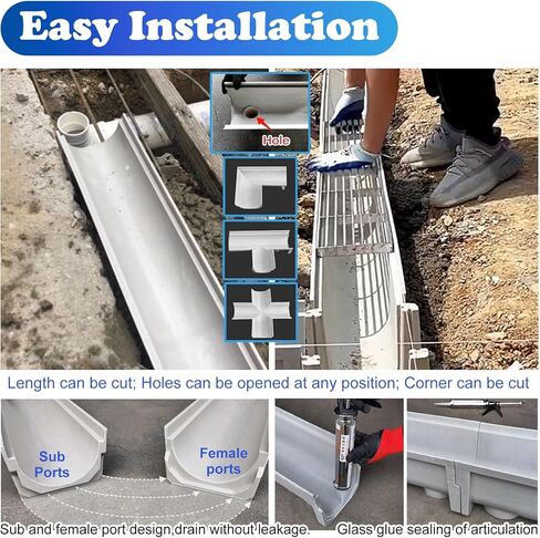 خندق تصريف المياه في الهواء الطلق 39 في Long ، Garden Garden Landscape u ditch/trough monslors for roduors concrete ، drain channs and metal brate (39.4 × 7.97.9in/100x20x20cm) in Kuwait