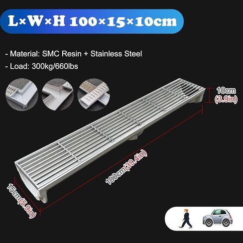 خندق تصريف المياه في الهواء الطلق 39 في Long ، Garden Garden Landscape u ditch/trough monslors for roduors concrete ، drain channs and metal brate (39.4 × 7.97.9in/100x20x20cm) in Kuwait