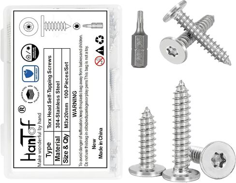 مسامير Torx Flat Head ذاتية التنصت ، M3x16 MM STAR DRIVE SPOTS ، 304 مسامير خشبية من الفولاذ المقاوم للصدأ مع صندوق تخزين و 1 PC T8 بت. (حزمة من 100) in Kuwait