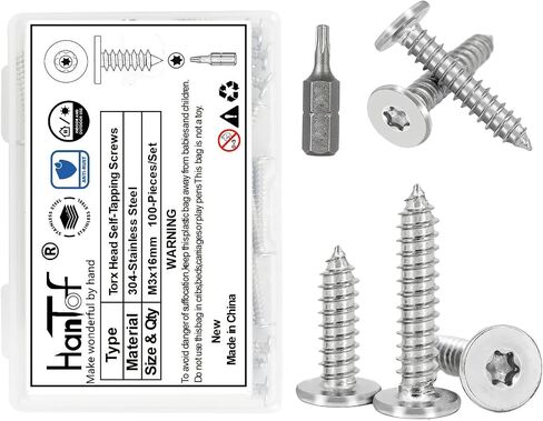 مسامير Torx Flat Head ذاتية التنصت ، M3x16 MM STAR DRIVE SPOTS ، 304 مسامير خشبية من الفولاذ المقاوم للصدأ مع صندوق تخزين و 1 PC T8 بت. (حزمة من 100) in Kuwait