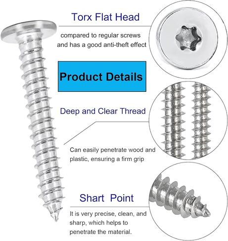 مسامير Torx Flat Head ذاتية التنصت ، M3x16 MM STAR DRIVE SPOTS ، 304 مسامير خشبية من الفولاذ المقاوم للصدأ مع صندوق تخزين و 1 PC T8 بت. (حزمة من 100) in Kuwait