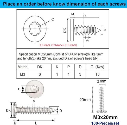 مسامير Torx Flat Head ذاتية التنصت ، M3x16 MM STAR DRIVE SPOTS ، 304 مسامير خشبية من الفولاذ المقاوم للصدأ مع صندوق تخزين و 1 PC T8 بت. (حزمة من 100) in Kuwait