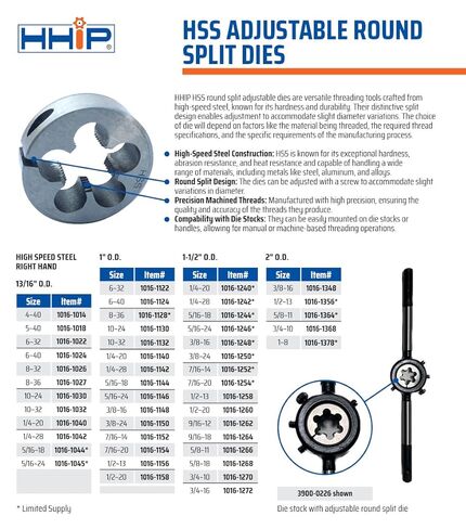 HHIP 1016-1240 1/4-20 (1-1/2 Inch OD) Adjustable Round Split Die in Saudi Arabia