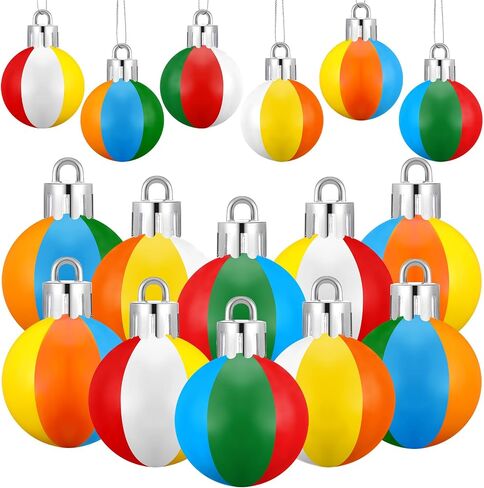 12 Pcs Summer Beach Ball Ornaments for Tree Christmas in July Ornaments Decoration 3.15 Inch Shatterproof Plastic Summer Hanging Balls for Hawaiian Party Holiday Tropical Decorative Supplies in Saudi Arabia
