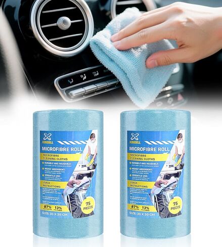 Microfiber Towels Roll - XINDELL Lint-Free 75 Sheet Micro Fiber Cleaning Cloths, 12" x 12" Reusable & Washable Car Drying Towels, Ultra Absorbent Streak-Free Cleaning Rag for Cars,2 Pack in Kuwait