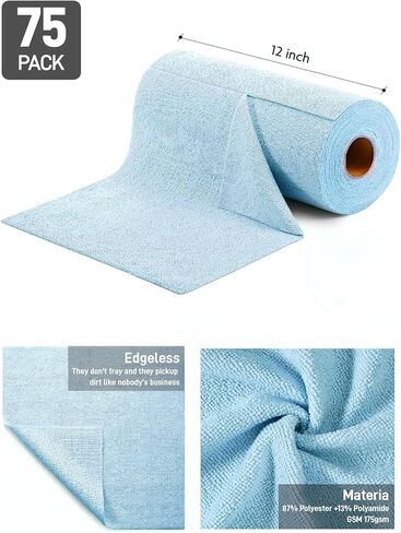 Microfiber Towels Roll - XINDELL Lint-Free 75 Sheet Micro Fiber Cleaning Cloths, 12" x 12" Reusable & Washable Car Drying Towels, Ultra Absorbent Streak-Free Cleaning Rag for Cars,2 Pack in Kuwait