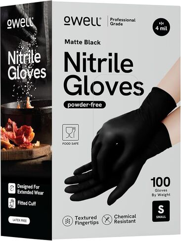 OWELL® Black Nitrile Gloves - 4 Mil Food Safe Disposable Gloves - Latex-Free, Powder-Free, Medical Exam & Chemical Resistant in Kuwait