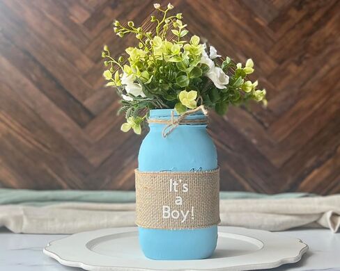 Mason Jar Centerpex Blue ، Mason Jar Centerces for Baby Shower Centerces for Tables Boy ، Quart Mason Jars for Menced Prophes ، Mason Jars for Centerpieces 32 Oz. مزهريات جرة ميسون للقطاعات المركزية in Kuwait