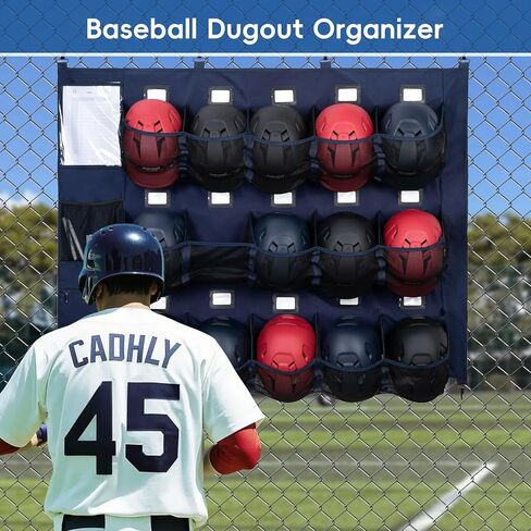 منظم مخبأ البيسبول/الكرة اللينة - 15+ حقيبة تخزين خوذة وقفازات ، ونسيج 900D من الدرجة العسكرية و 6 خطافات فولاذية معززة in Kuwait