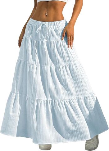 QJQ Women's Summer Boho Flowy Flared Ruffle Maxi Skirt 2025 Tiered A Line Elastic High Waisted Long Skirts in Saudi Arabia