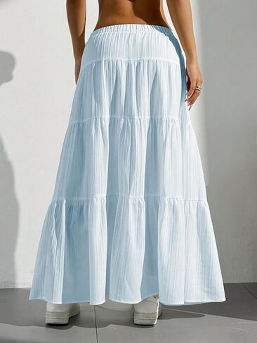 QJQ Women's Summer Boho Flowy Flared Ruffle Maxi Skirt 2025 Tiered A Line Elastic High Waisted Long Skirts in Saudi Arabia