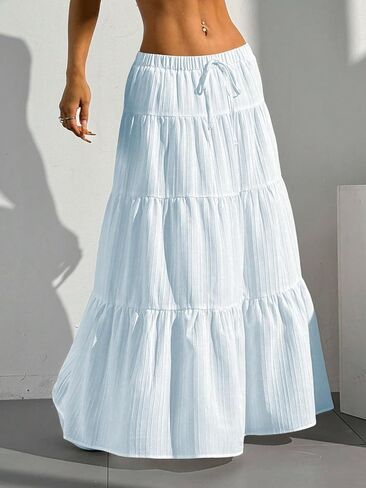 QJQ Women's Summer Boho Flowy Flared Ruffle Maxi Skirt 2025 Tiered A Line Elastic High Waisted Long Skirts in Saudi Arabia