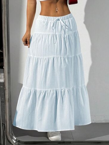 QJQ Women's Summer Boho Flowy Flared Ruffle Maxi Skirt 2025 Tiered A Line Elastic High Waisted Long Skirts in Saudi Arabia