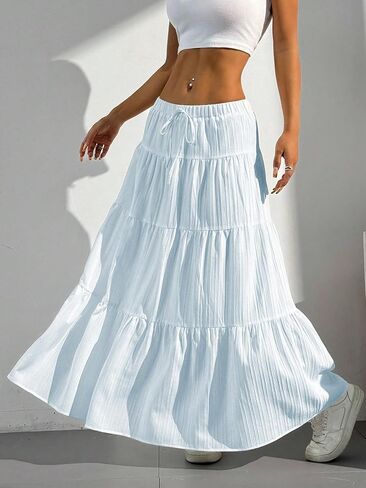 QJQ Women's Summer Boho Flowy Flared Ruffle Maxi Skirt 2025 Tiered A Line Elastic High Waisted Long Skirts in Saudi Arabia